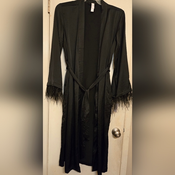 Auden Other - Auden Robe Elegant Black with Feather Trim